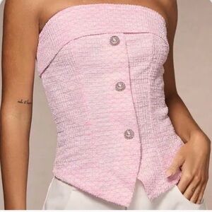 SHEIN Pink Strapless Buttoned Top